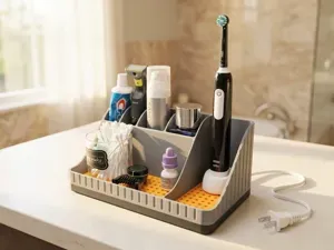 Bathroom Organizer Caddy [Charging Port & Drain]