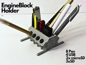 V8 Engine Block Pen Holder (USB, SD, microSD)