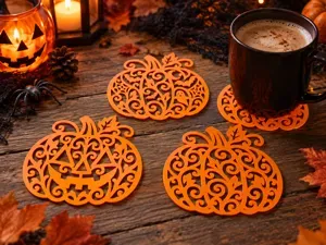 halloween pumpkin cup coasters set
