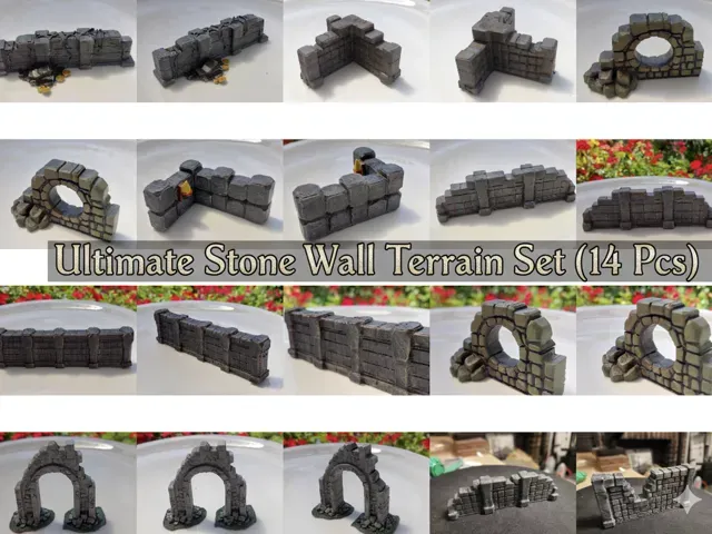 Ultimate Stone Wall Terrain Set (14 Pcs) - D&D