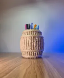 Wooden Barrel Desk Pen Organizer