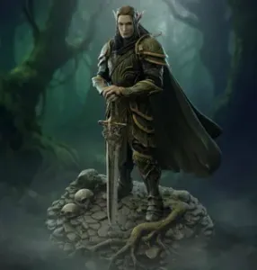 Vhorlath Realms – Elf – Veilwood Bladeguard (Dark Fantasy 3D Printable Miniature STL)