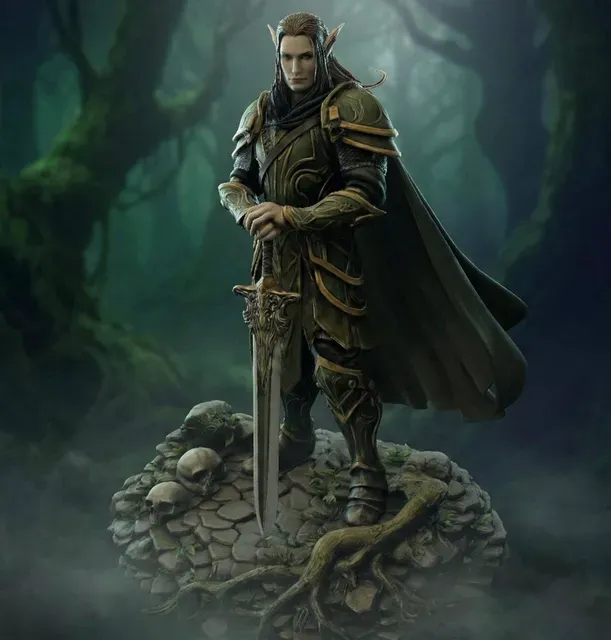 Vhorlath Realms – Elf – Veilwood Bladeguard (Dark Fantasy 3D Printable Miniature STL)
