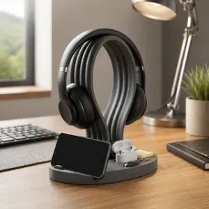 Headphone Holder | Elegant Curved Design | Headset stand, FREE STL & 3MF | No Supports. Desk organizer