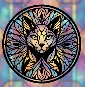 Russian Blue Cat Mandala Art – 2D geometric wallart (Stained Glass Style)