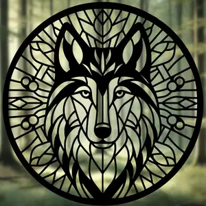 Wolf Geometric Mandala Art - wall art Stained Glass Style