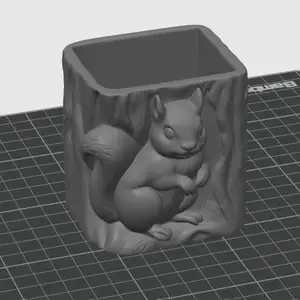 Tree Stump Pen pencil Holder with Squirrel - Cute Forest Style Desk Organizer / BOX