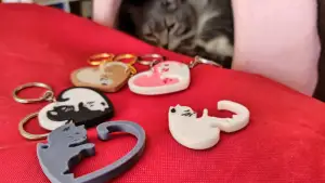 cat couple lovers heart keychain puzzle