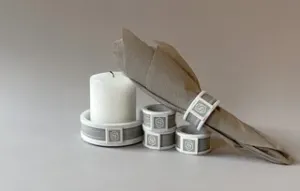London white/beige napkin ring set of 4