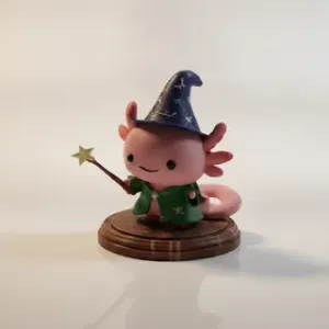 Adorable Chibi Pink Axolotl Wearing Wizard Robe And Pointy Hat With Stars Figurine 3D Printable