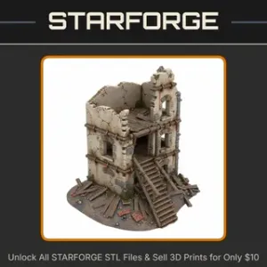 28mm WW2 Ruined Building with Staircase and Brick Details StarForge Kits 3D Print STL File