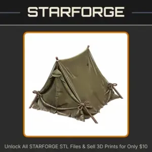 28mm WW2 Military Canvas Tent with Rope Ties and Wooden Poles StarForge Kits 3D Print STL File