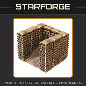 28mm WW2 Sandbag Defensive Wall Structure Fortification Model StarForge Kits 3D Print STL File