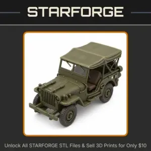 28mm WW2 Military Jeep Open Top Detailed Wheels Vintage Design StarForge Kits 3D Print STL File