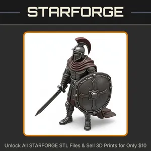 28mm Ancient Warrior with Crested Helmet and Ornate Shield Holding Sword StarForge Kits 3D Print STL File