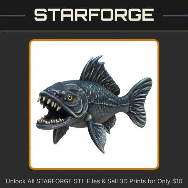 28mm DND Sharp-Toothed Bloodthirsty Predator Fish Fantasy Miniature StarForge Kits 3D Print STL File