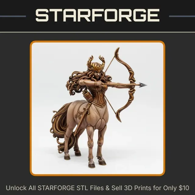 28mm DND Centaur Archer Bow Drawn Long Flowing Hair Horns Mythical Creature StarForge Kits 3D Print STL File