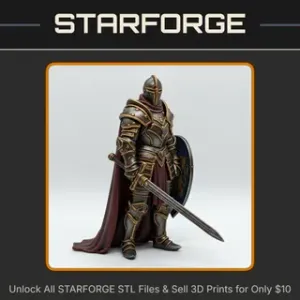 28mm DND Armored Knight Long Sword Shield Cloak Battle Ready StarForge Kits 3D Print STL File