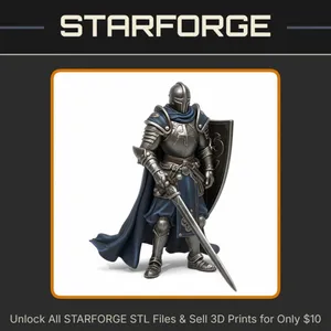 28mm DND Armored Knight Helmet Shield Sword Cross Emblem Cloak StarForge Kits 3D Print STL File