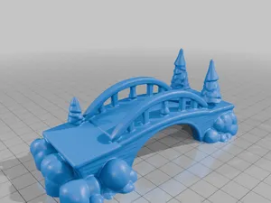 Holiday Decor Snowy Bridge with Festive Pines for Christmas Village StarForge Kits 3D Print STL File