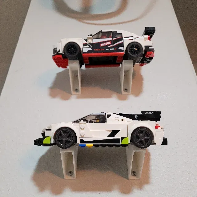 Wall mount compatible with LEGO(r) car models (tilted for viewing), with proper stud sizes that fit snugly