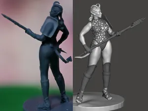 Frisky Tiefling female Gladiator in Fishnet Leotard with Trident (obsolete)