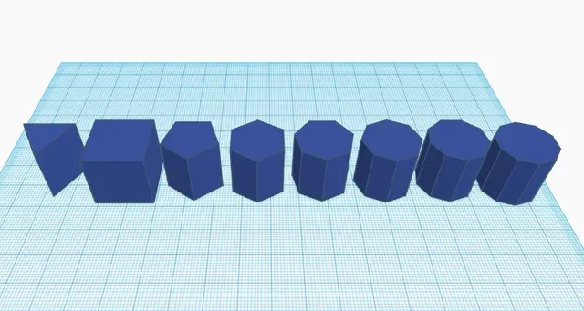 Set of Prisms - Set of Polygons - Triangle, Square, Pentagon, Hexagon, Heptagon, Octagon, Ennagon, Decagon.