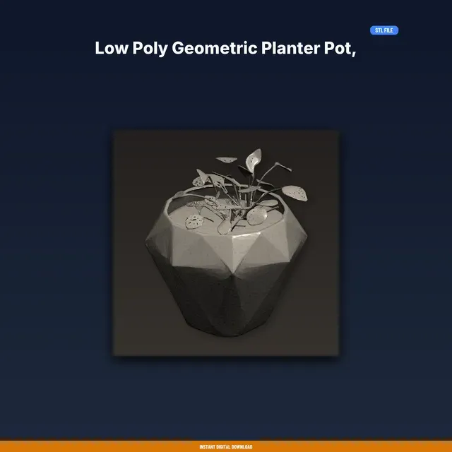Low Poly Geometric Planter Pot, Faceted Diamond Shape, Drainage - 3D Printable STL File