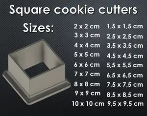 Square cookie cutter set 1,5cm - 10cm.