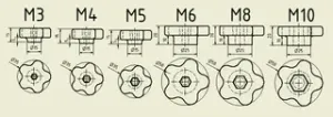 star grip / Knob / Sterngriff M3, M4, M5, M6, M8, M10