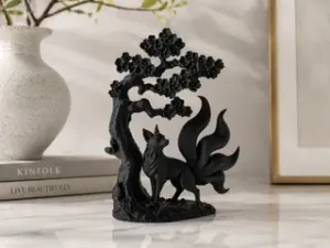 Kitsune Fox Sakura Tree Sculpture
