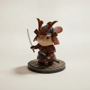 Adorable Chibi Hamster Wearing Full Samurai Armor With Kabuto Helmet Figurine 3D Printable