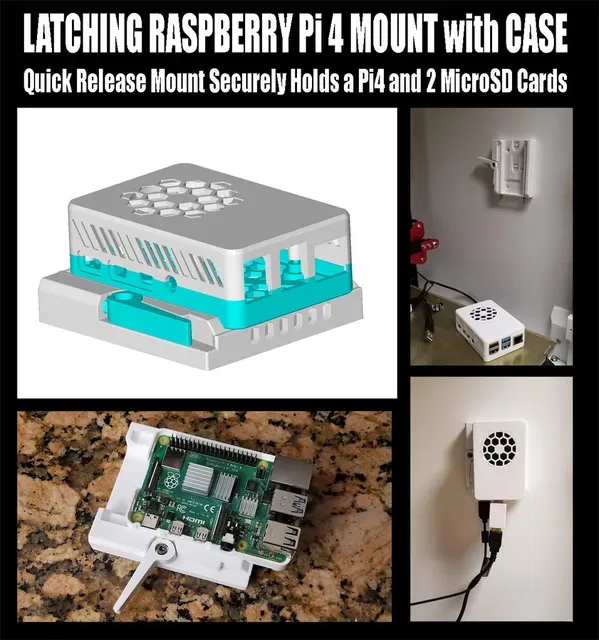 Raspberry Pi 4 Quick Release Latching Mount (2020 T-slot version) For Malolo's Pi4 Snap Fit Case