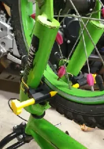 Bike wheel truing tool with dovetail (no glue required).