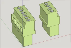For modeling DIY PCB / Electronics — 4-wire and 6-wire quick connects (mocked up 3D models)