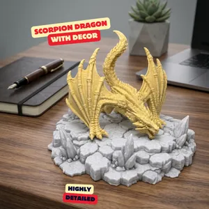 SCORPION DRAGON WITH DECOR / GOTHIC DECOR / SHELF SCULPTURE DECOR / MODERN DRAGON SCULPTURE