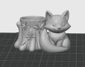 Autumn fox with leaf decorated tree stump - cute 3D organizer, container / box / penholdder/ pencilholder