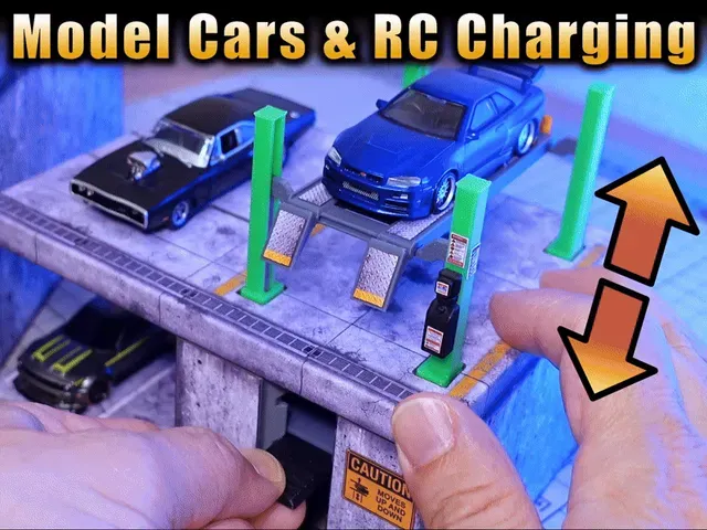 1/64 & 1/43 Adjustable Moving 4-Post Garage Car Lift Diorama / RC Charge(64 Sample)