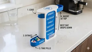 Ultimate Weekly Pill Organizer & Dispenser Gravity Cascade