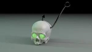 Halloween Skull With Meat Hook and Glow-In-The-Dark Eyes