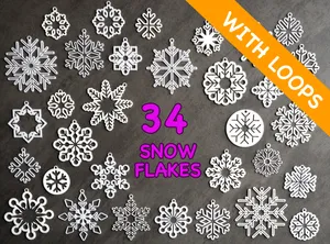 34 Snowflake silhouette collection with hanging loops / Kolekce sněhových "obrysových" vloček s očky / Schneeflocken