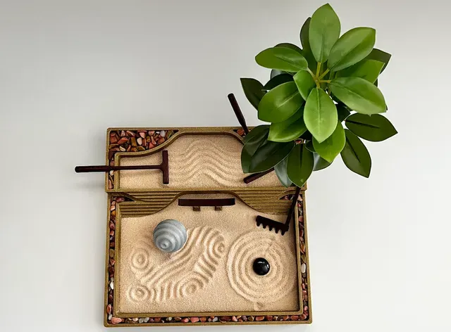 Two-Tiered Desktop Zen Garden with Tools and Decor — Image 3 of 6