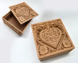 Wood Carved Valentine's Heart Box
