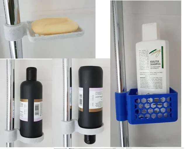 Soap dish, Bottle tray and Basket for Shower Rod