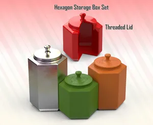 Hexagonal Storage Boxes Set: Threaded Round Lids, Dovetail Base, Three Sizes