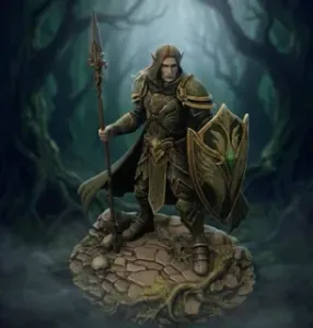 Vhorlath Realms – Elf – Spearwarden Sentinel of the Veiled Grove (Dark Fantasy 3D Printable Miniature STL)