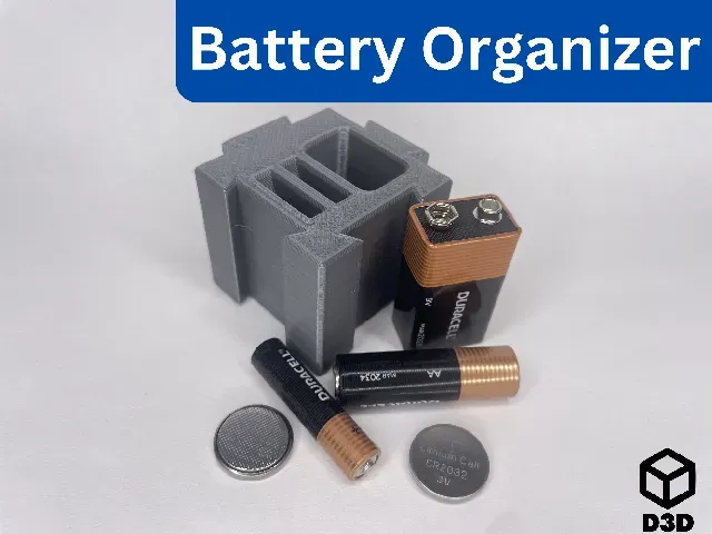 3V Coin Cell, AAA, AA, or 9V Battery Organizer (Modular Dovetail Organization System)