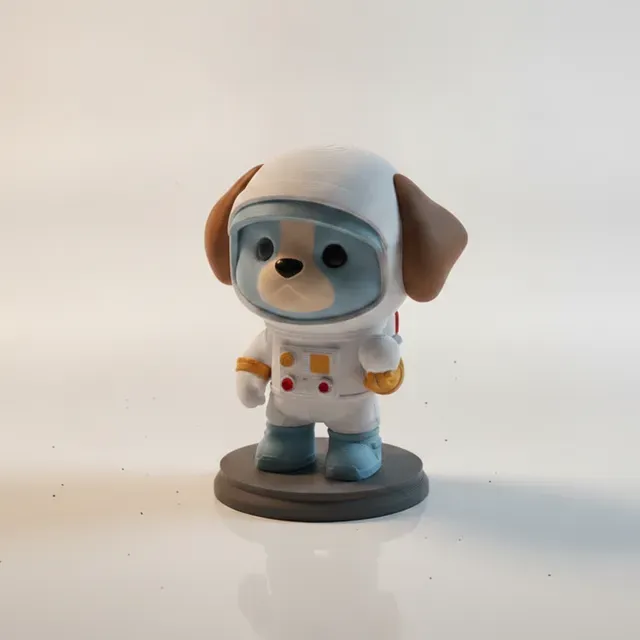 Adorable Chibi Golden Retriever Dog Wearing Full Nasa Astronaut Spacesuit With Helmet Figurine 3D Pr