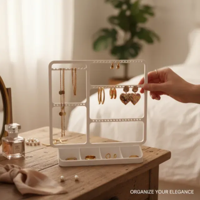 Jewelry organizer for earrings, rings & necklaces
