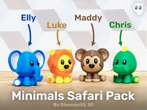 Minimals Safari Pack (cute tiny animal figures - elephant, lion, monkey and crocodile)